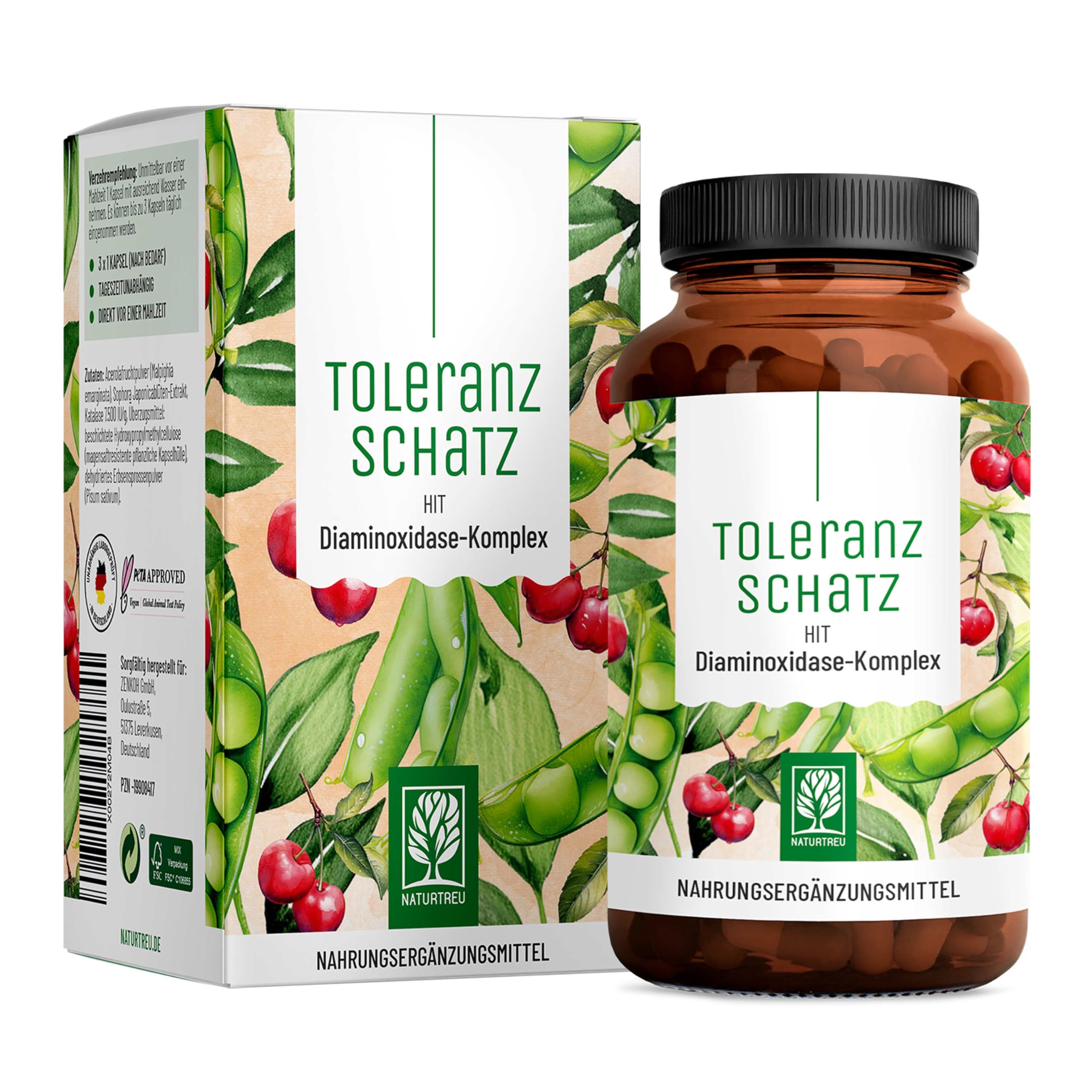 DAO Enzym Komplex mit Diaminoxidase aus Erbsen – 60 vegane DAO Kapseln – bei histaminreicher Ernährung – bis zu 60-Tage-Vorrat - NATURTREU® Toleranzschatz