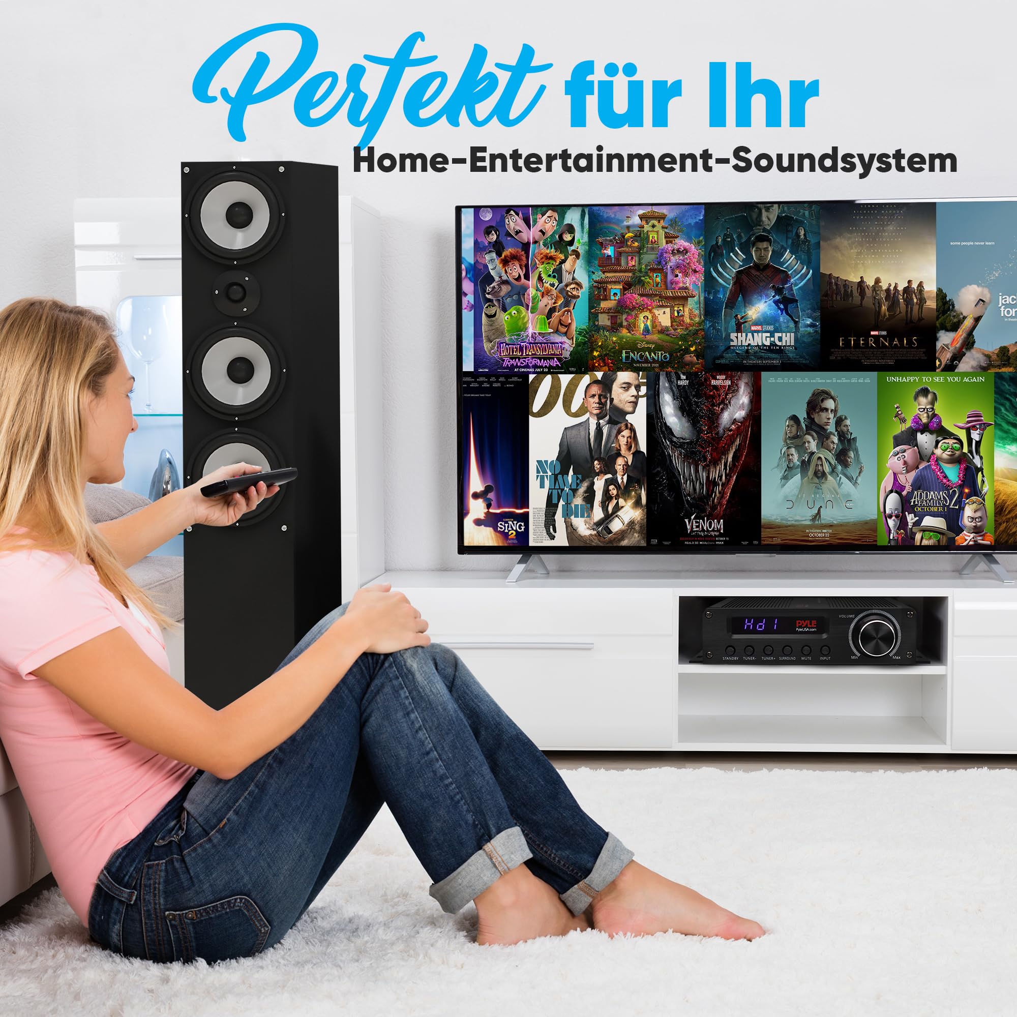 Pyle HiFi Verstärker 100W – Bluetooth Verstärker, Amplifier 5.1 Kanal Receiver mit HDMI, AUX, FM-Antenne, Subwoofer-Eingang, 12 V Adapter – 4 Eingänge