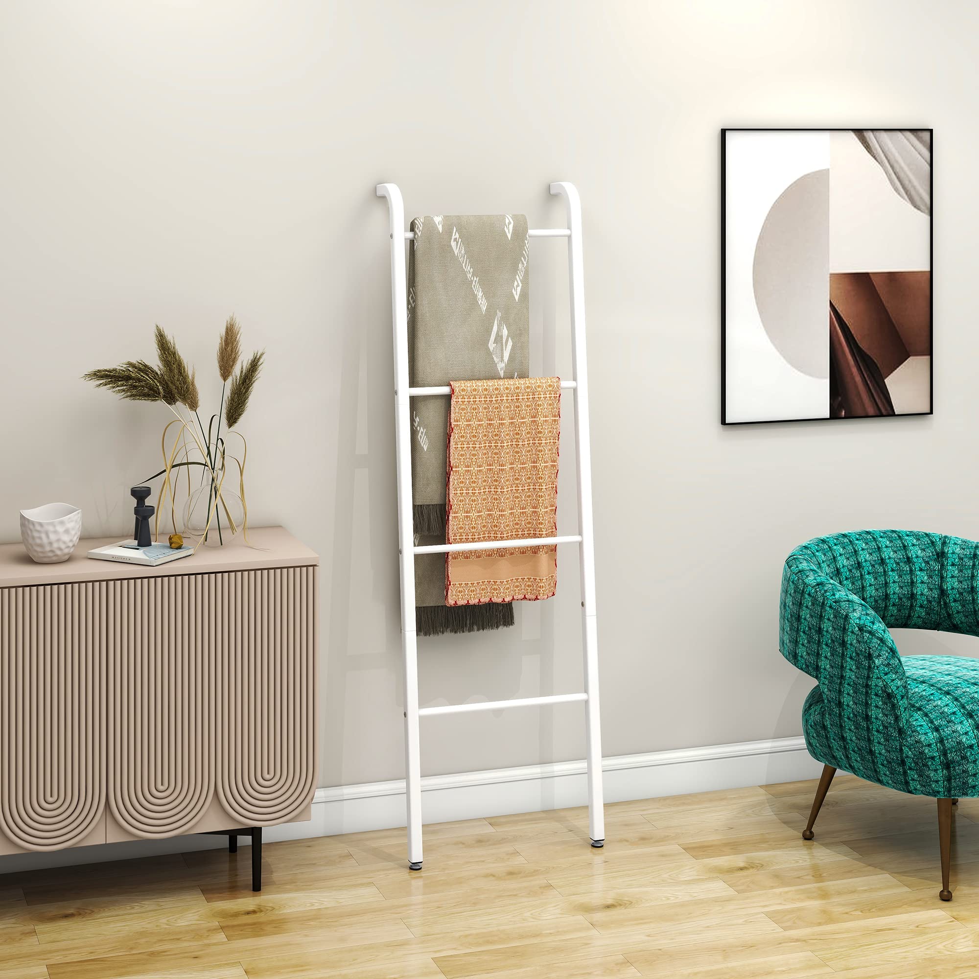 Scala portasciugamani da parete bianca a 4 ripiani decorativa per asciugamani da soffitto bagno camera da letto soggiorno