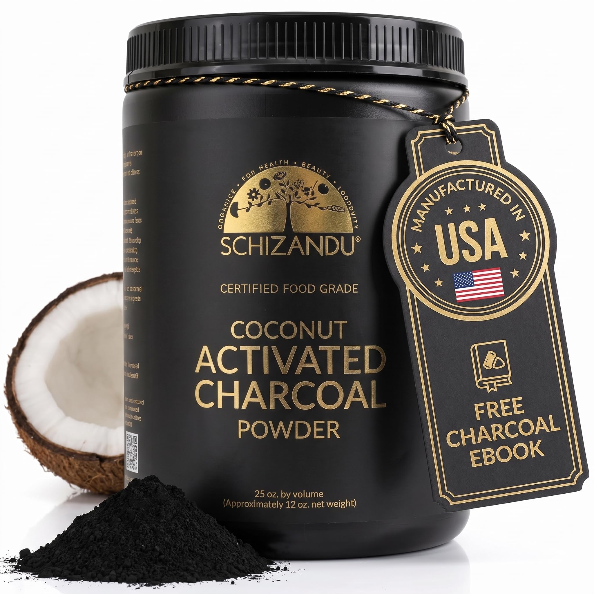 Schizandu Organic Activated Charcoal Powder, Coconut Shell, Food Grade 25oz