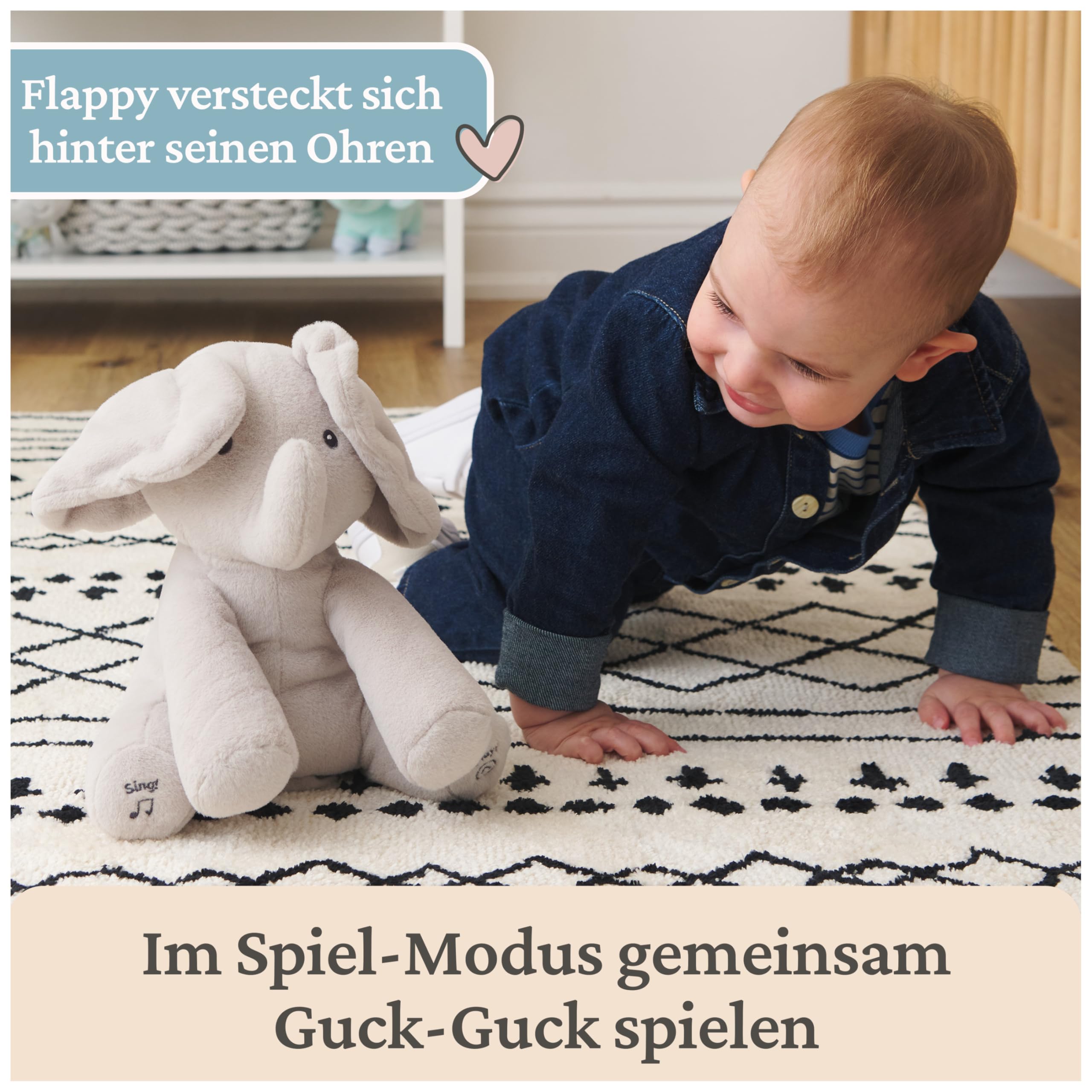 GUND Flappy, der singende und sprechende Elefant spielt Guck-Guck mit den Ohren - deutsch, ca. 30 cm