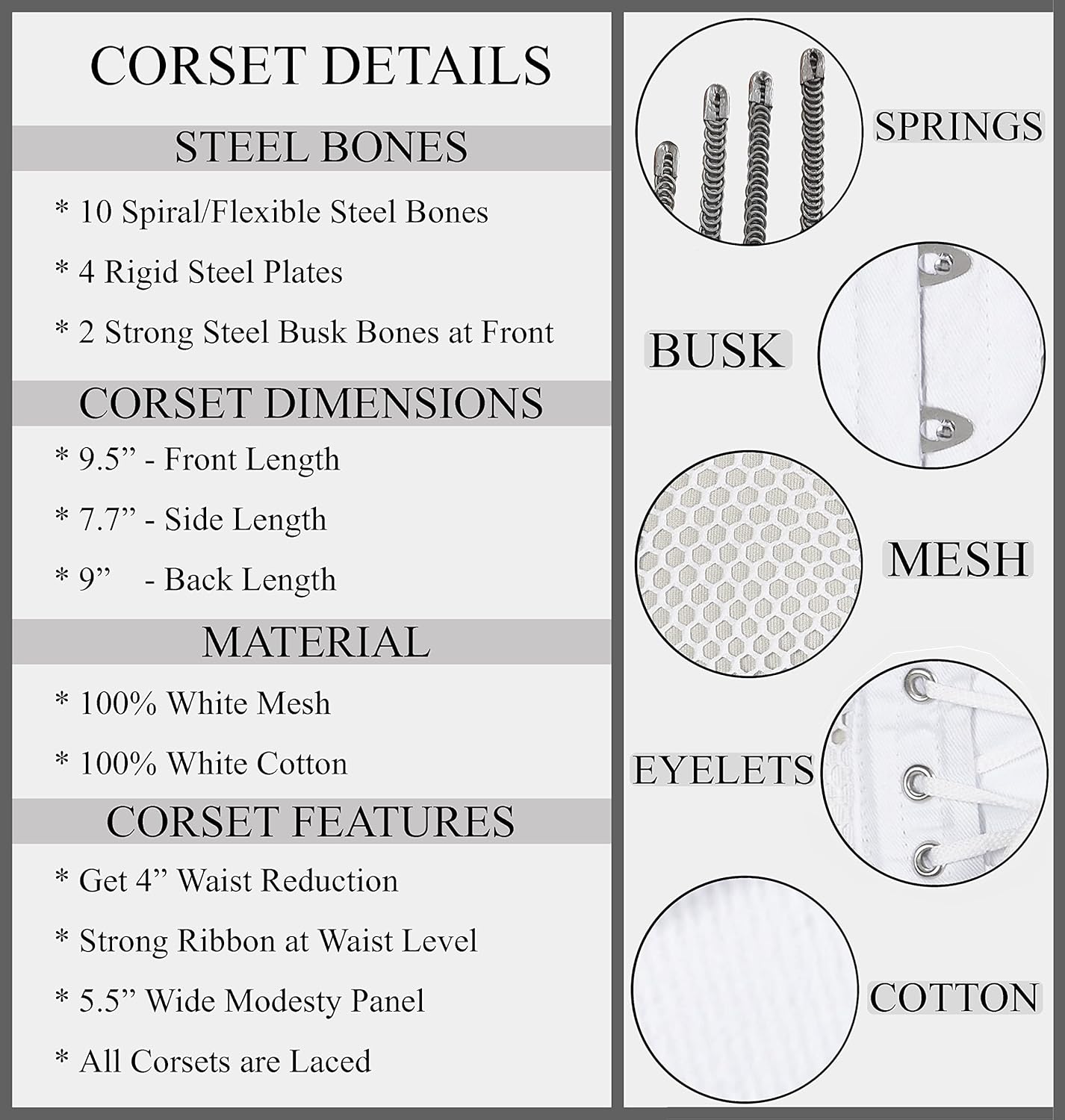 Heavy Duty Underbust Steel Boned Waist Trainer Cincnher Womens Waspie Mesh Corset - Image 4