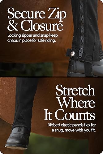 Miniatura 6 de HORZE Amara Equestrian English Riding Unisex Kids Half Chaps  Par de cuero sintético con cremallera  Tabla de tallas precisa en la descripción