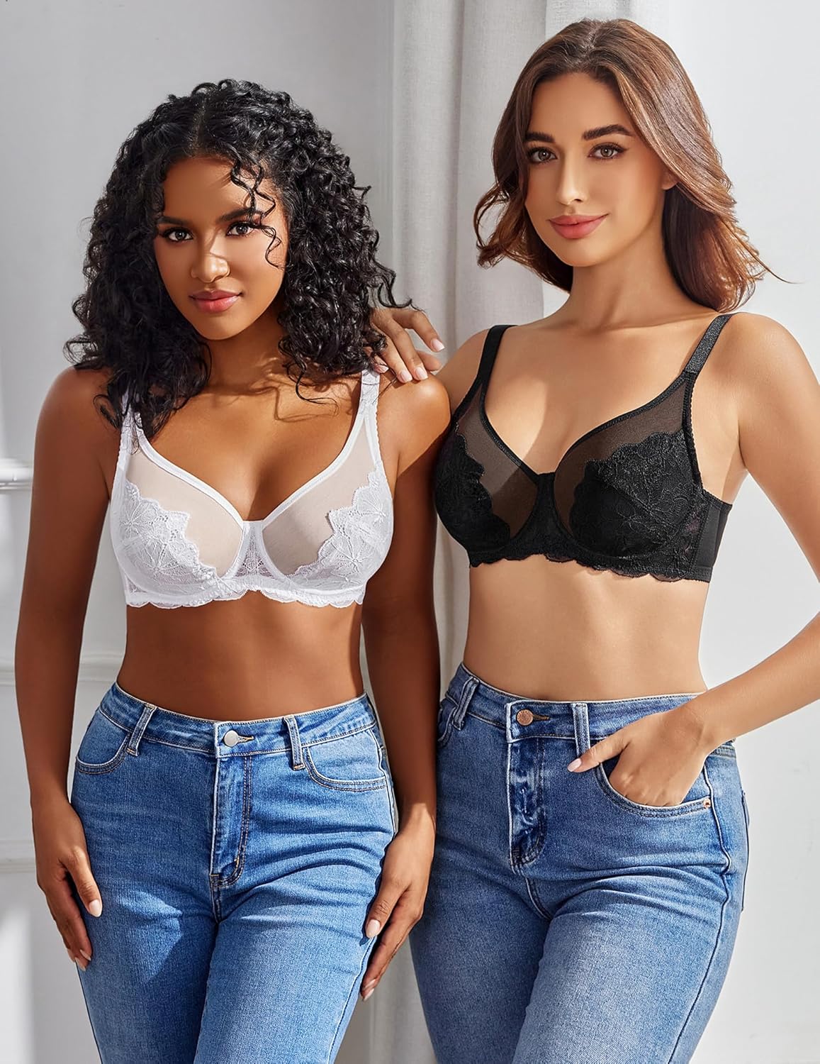 Avidlove Bras for Women Lace Minimizer Bra Full Coverage Mesh Underwire Bra with Centering Cups Sexy Unlined Brasieres - Image 5
