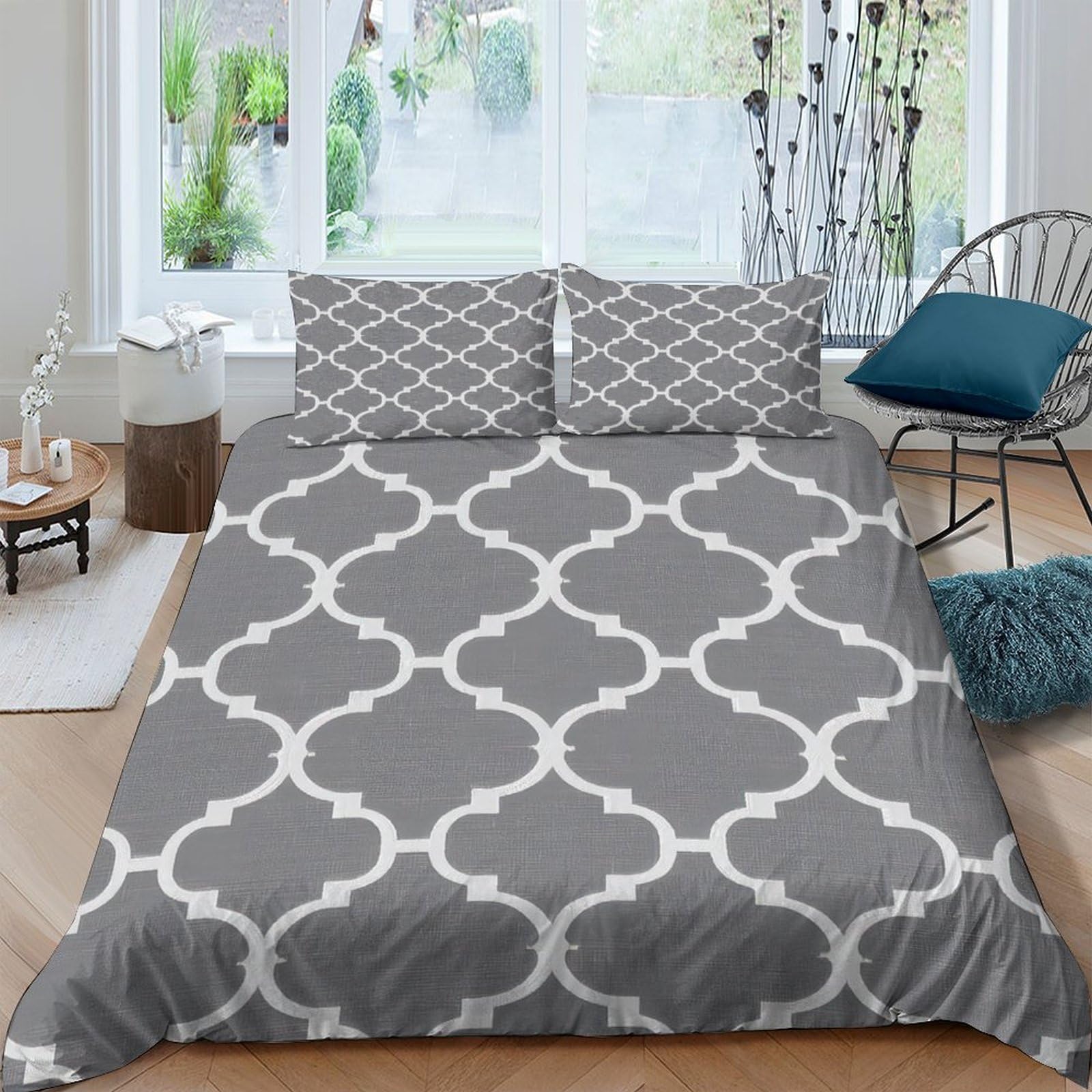 Ctjqhvkz Style-6 3D Printed Grey Geometric Fitted Sheet Microfiber Soft Anti-Slip Modern Lattice Bed Cover For Bedroom Guest Room Single（135X200cm）