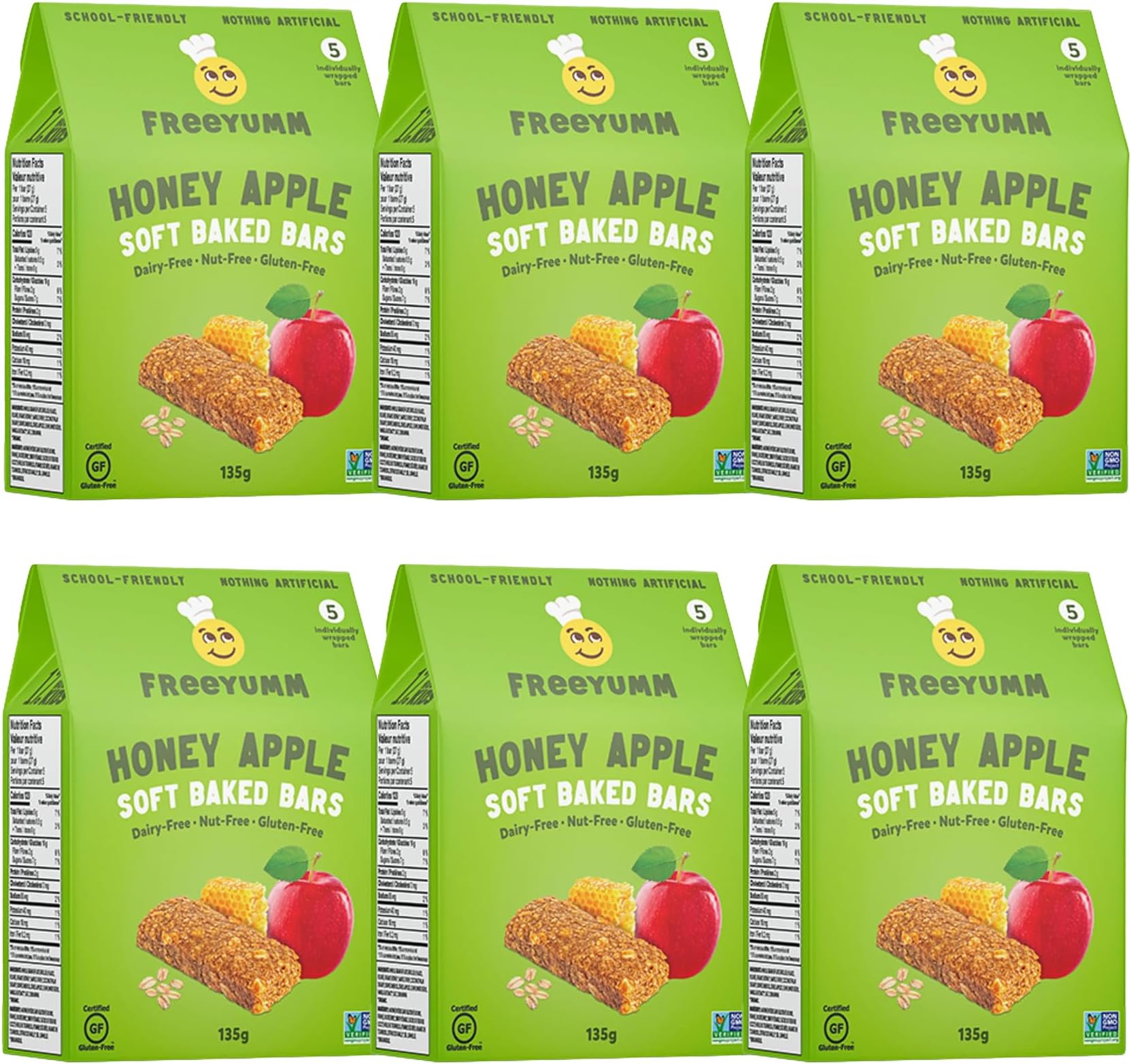 FreeYumm - Honey Apple Soft Baked Bars - Plant Based with Real Fruit - Safe for School - Gluten Free - School Friendly - 30 Individually Wrapped Bars