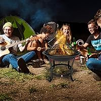 Vista 2 de FireBeauty Fire Pit BBQ Grill Pit Bowl with Mesh Spark Screen Cover,Poker