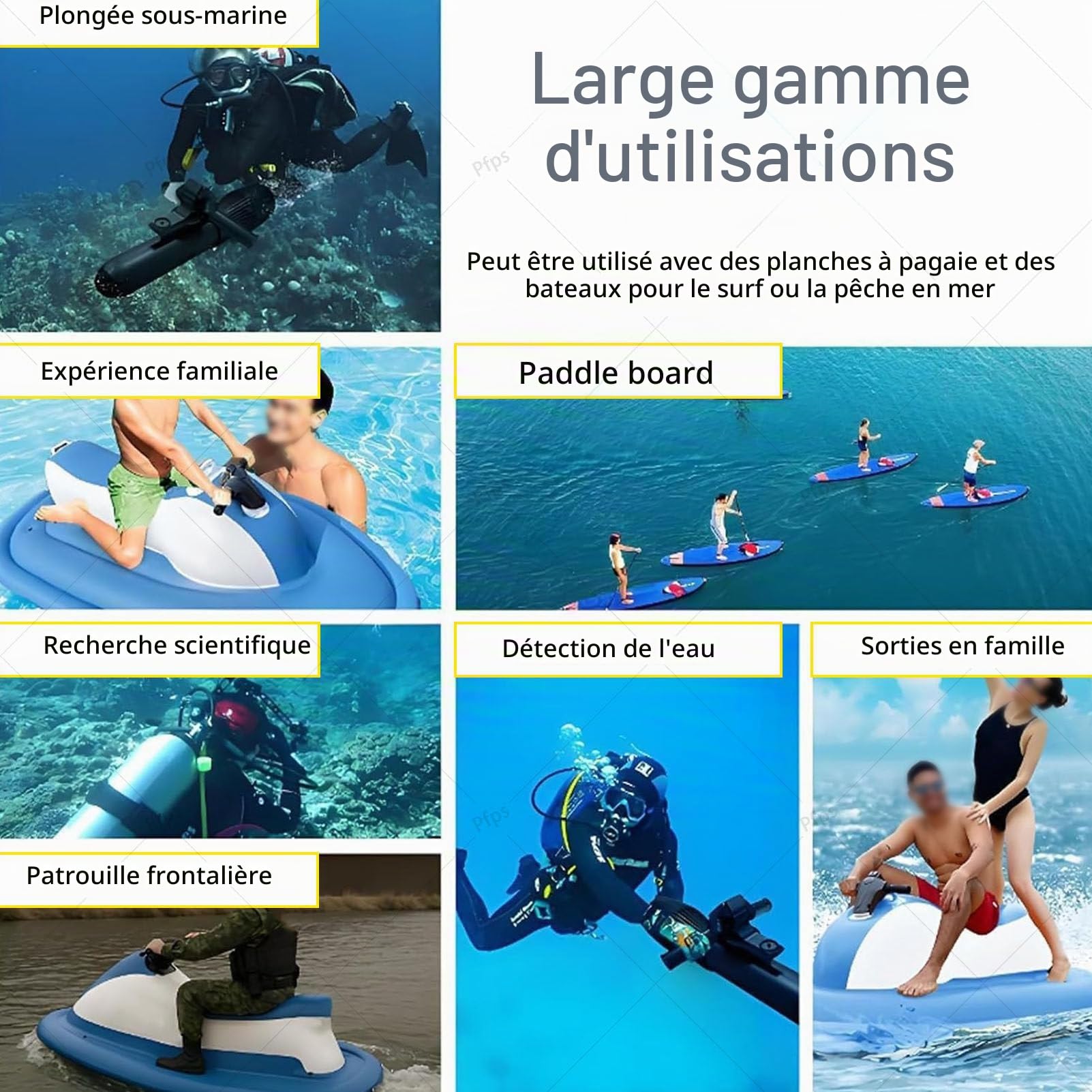 Jet-Ski électrique Gonflable Et Pliable, avec Hélice sous-Marine De 500 W, Autonomie De 130 Minutes, Stabilisateur à Double Aileron Amovible pour Le Kayak Et La Plongée Nothruster