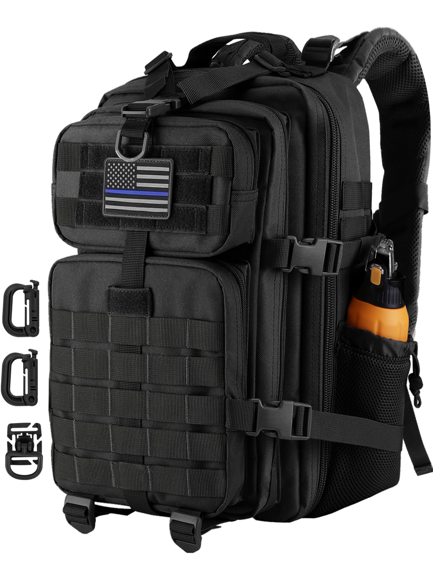 Hannibal Tactical 30L MOLLE Assault Pack, Tactical Backpack Military Army Camping Rucksack with Bottle Holder, 3-Day Pack, Black