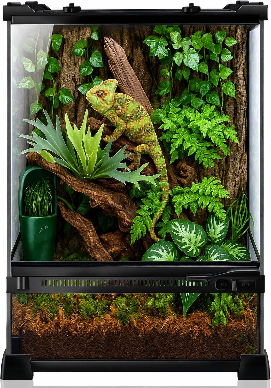 Reptilien-Terrarium, 25,4 x 25,4 x 35,6 cm, Vollglas-Tankgehege für kleine Reptilien, Geckos, Frösche, Eidechsen, Schlangen, Spinnen, Schildkröten, vertikaler Regenwald-Lebensraum
