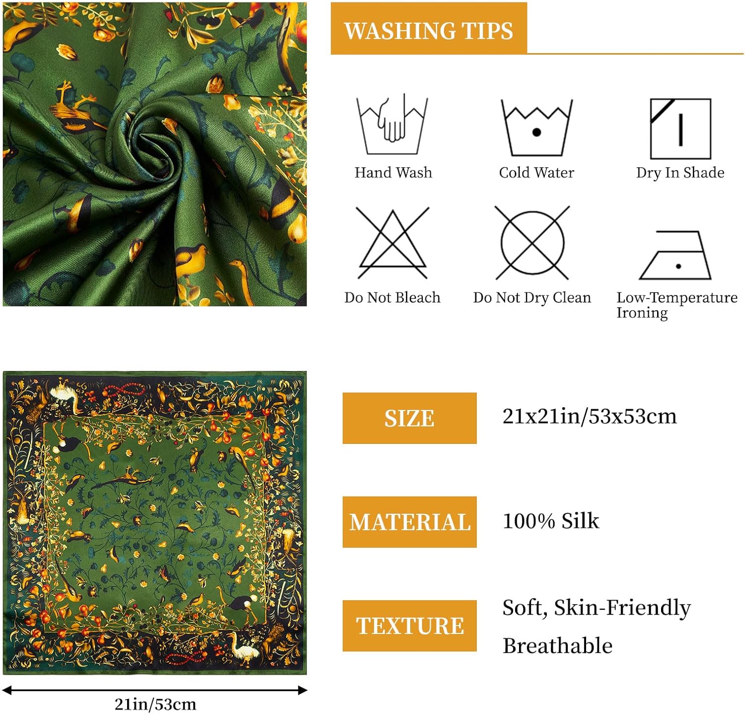 100% Mulberry Silk Scarves for Women Lightweight 21"x21" Square Scarf Small Neckerchief Women Printed Head Wrap - Image 5