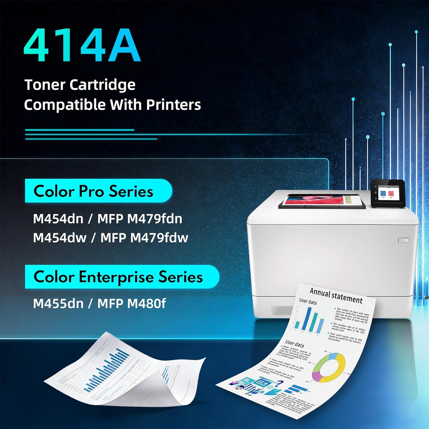 414A High Yield Toner Cartridges 4-Pack (BK,C,M,Y) Replacement for HP 414A W2020A W2021A W2022A W2023A Toner Cartridge for Color Enterprise M455dn M480f, Pro M454dn MFP M479fdn Printers (With Chip)