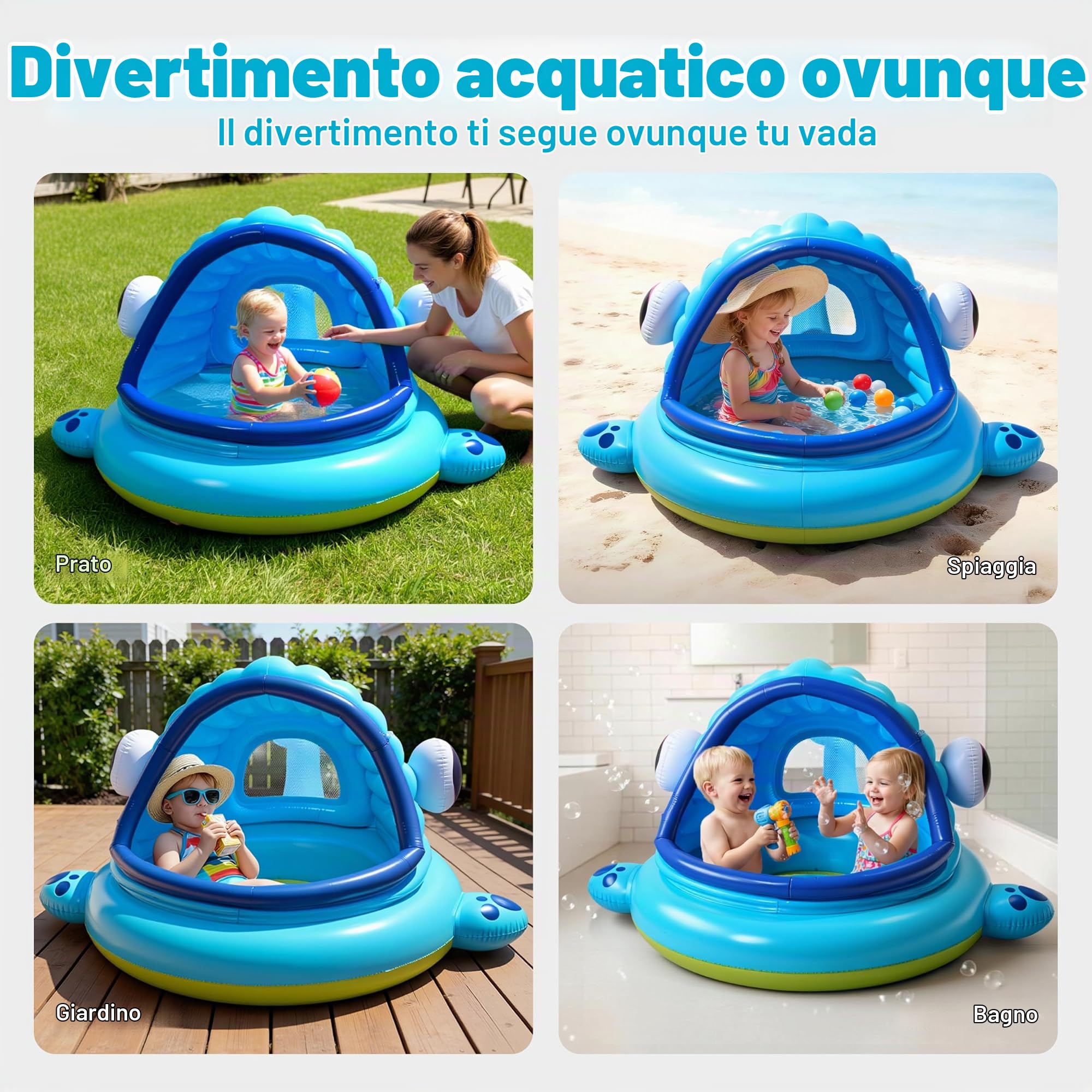 JOYIN Piscinetta Gonfiabile con Parasole per Bambini 137 x 142 x 71cm Balena Piscina Bambini con Baldacchino, Galleggiante da nuoto Giocattoli per feste di nuoto
