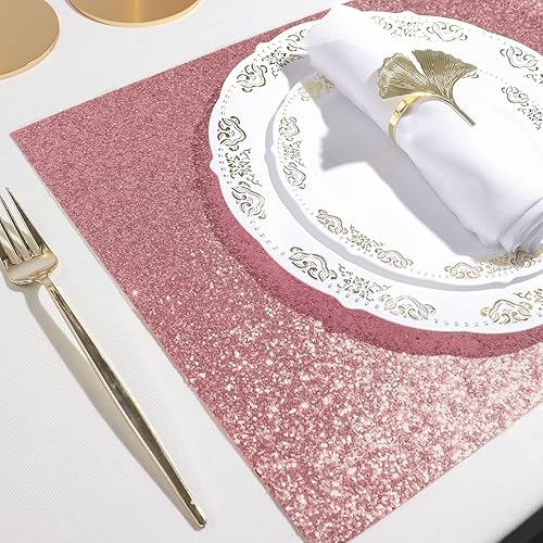 Miniatura 6 de Efavormart - Paquete de 6 manteles individuales antideslizantes de piel sintética con purpurina, color rosa para bodas, banquetes, fiestas, cocina,