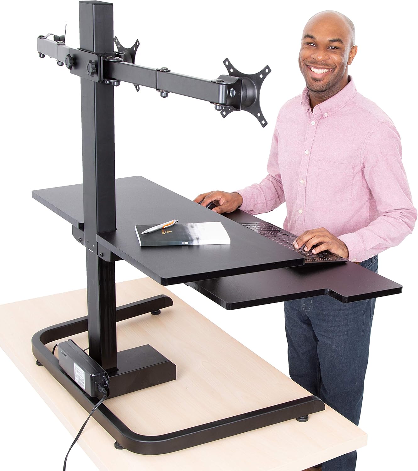 Techtonic Triple Monitor Electric Standing Desk Converter - Black