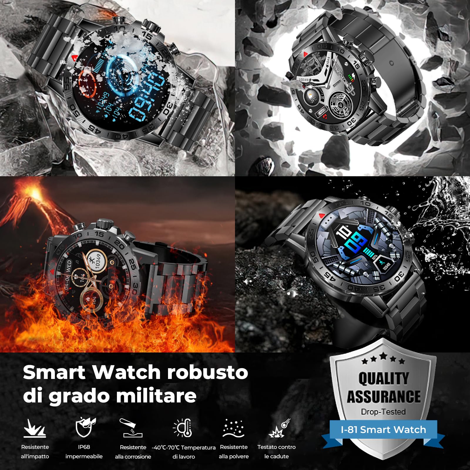 TIFOZEN Smartwatch Uomo, 1,39" Militare Orologio con Effettua/Risposta Chiamate, 110+ Sportive Rilevatore attività, Cardiaca/SpO2/Sonno Monitor, IP68 Impermeabil Fitness Watch per iOS Android