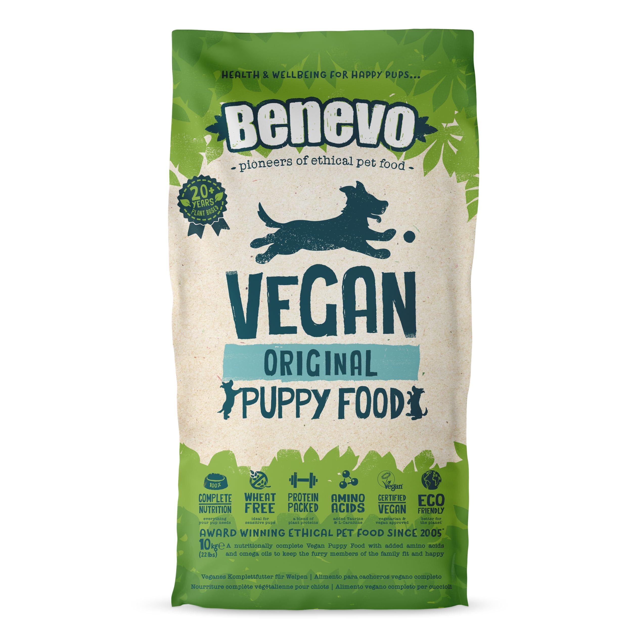 Vegan Puppy Food Dry (10kg) Hypoallergenic, Wheat Free & Non GM, With Essential Fatty Acids, Taurine, & L-carnitine, For Large & Small Breeds, Pure Veg, Approved By PETA & Vegan Society UK