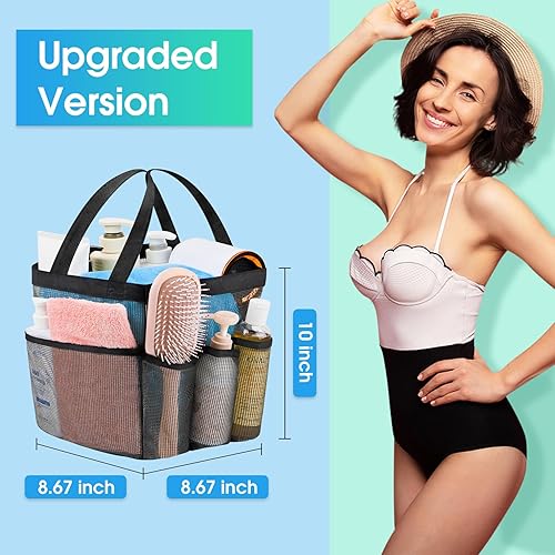 Miniatura 5 de Attmu Organizador de ducha de malla portátil para dormitorio universitario, artículos esenciales de habitación con 8 bolsillos, cesta colgante de