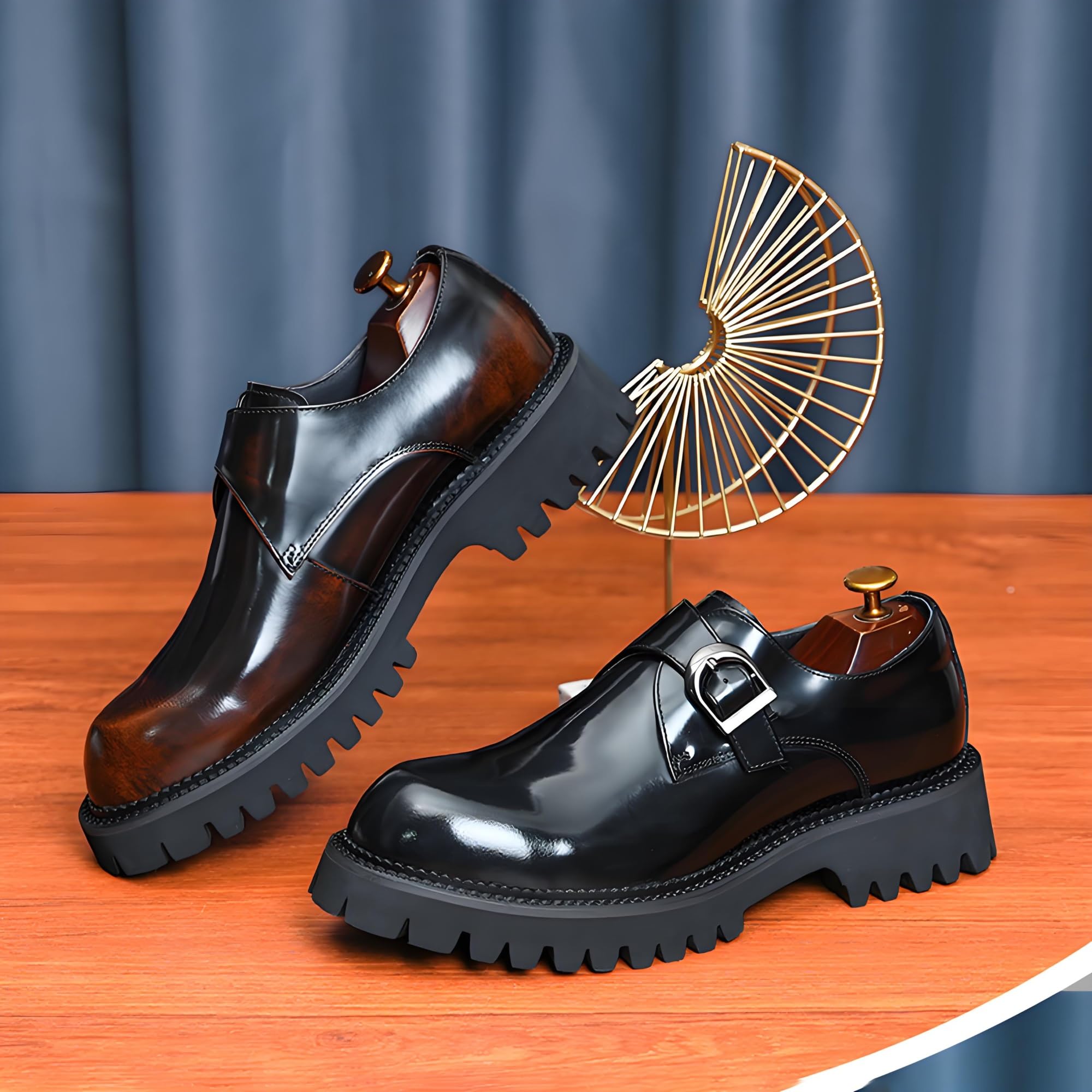 Męskie buty do sukienki biznesowej na co dzień i do biura, antypoślizgowa gumowa podeszwa, podwyższające wsparcie, oddychające skórzane oksfordy, Brązowy, 38.5 EU
