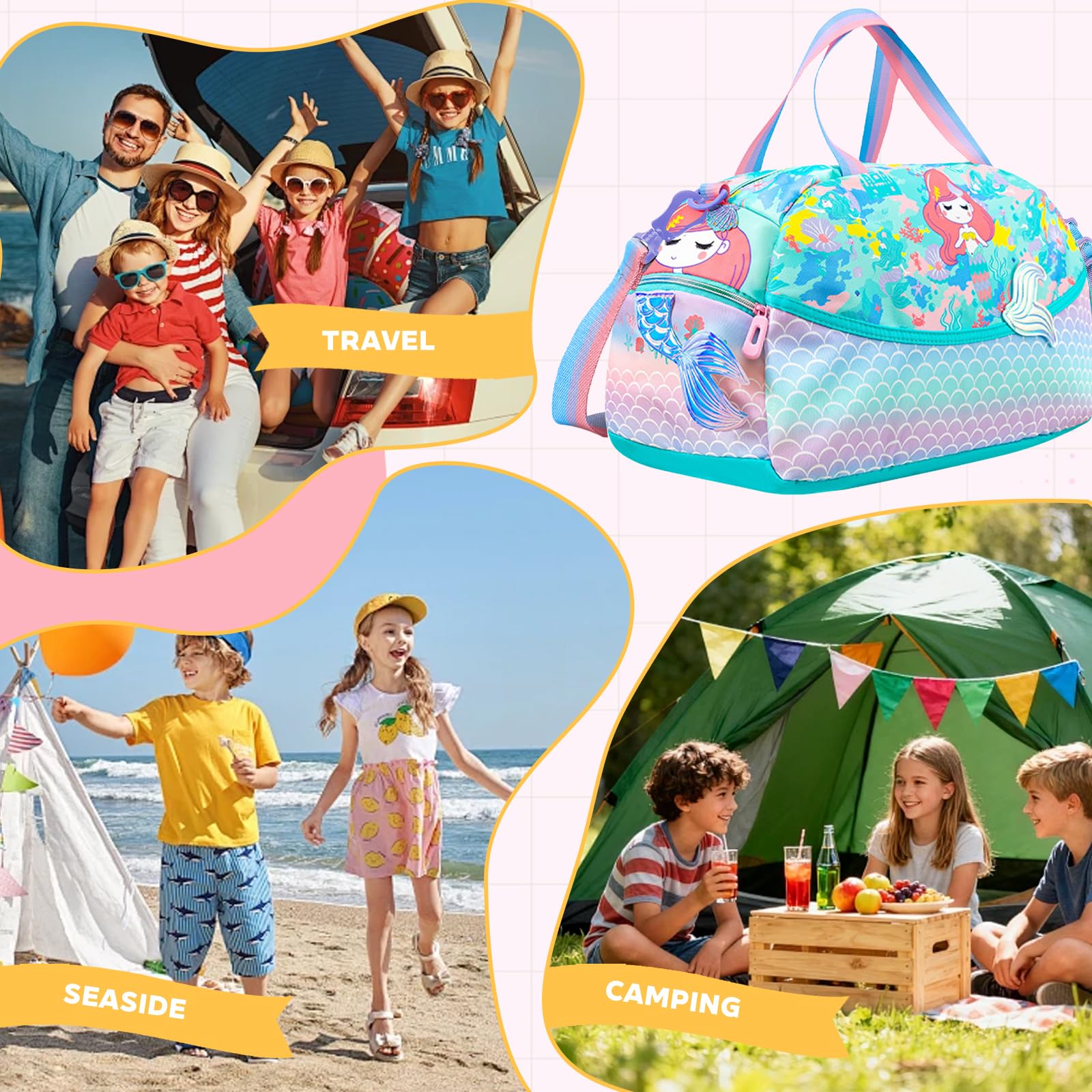 LUKIUP Borsa sportiva per bambini, borsa da nuoto per bambini, borsa da viaggio per viaggi, fitness, sport, Sirena, Classico