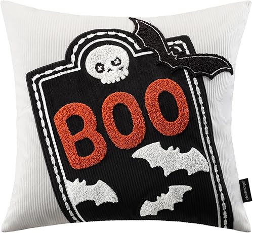 Miniatura 8 de Phantoscope - Paquete de 4 fundas de cojín con estampado de Halloween, frase en inglés Happy Halloween, diseño de serpiente, ojo del tótem, búho,