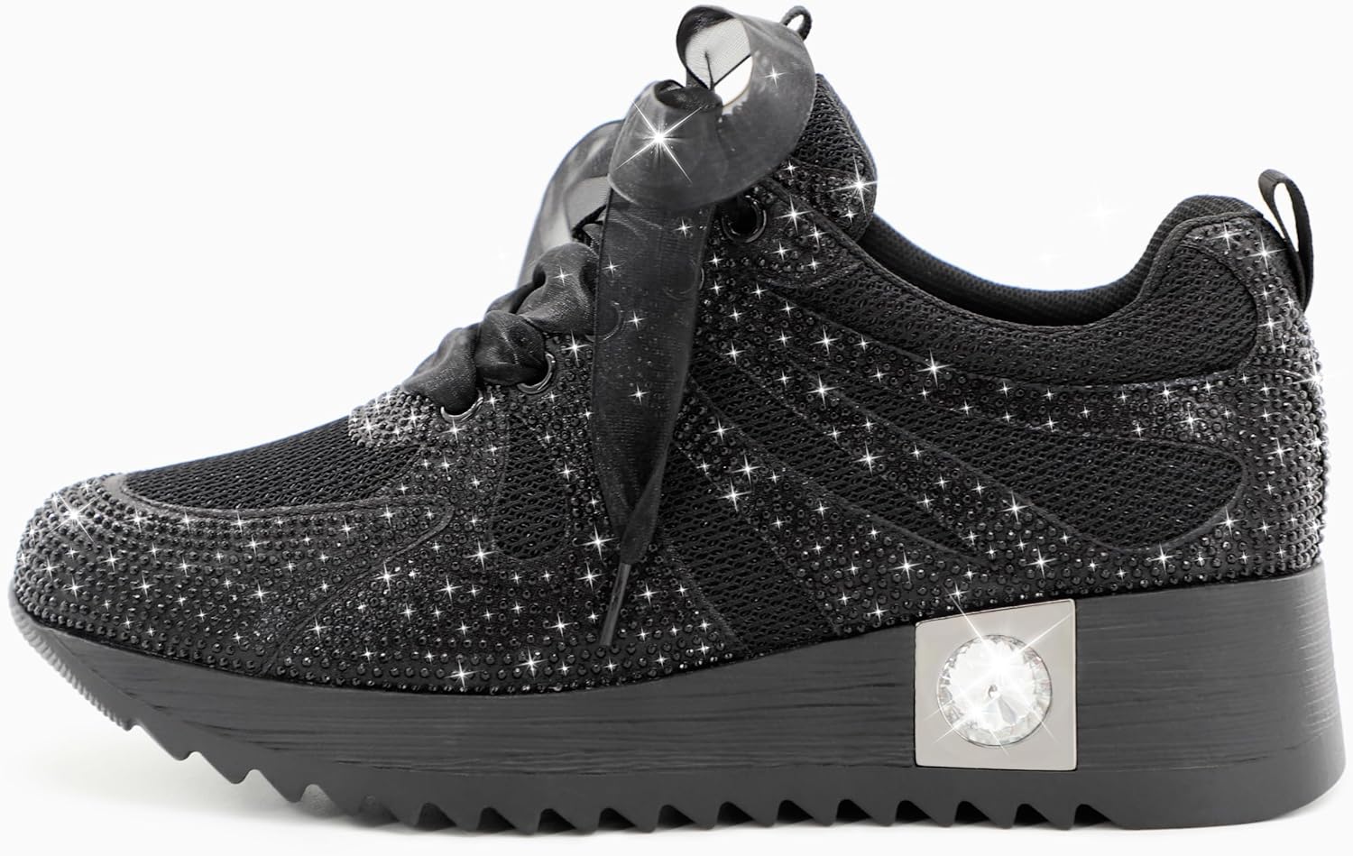 Women's Fashion Glitter Sneakers Platform Wedge Shoes Sparkly Rhinestone High Top Sneakers Trendy Sequin Shoes Wedding Bride Dress - Image 4