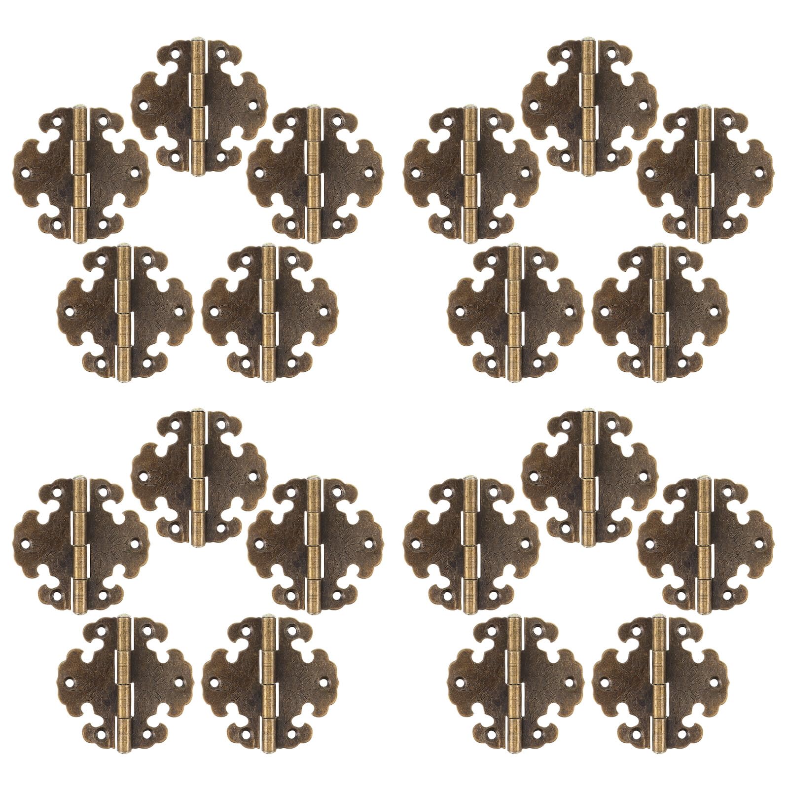 KOMBIUDA 20 Pezzi Cerniere Vintage Incise in Bronzo Minicerniere in Bronzo Mini Cerniere Pieghevoli Retrò Per Mobili Vintage Light Brown