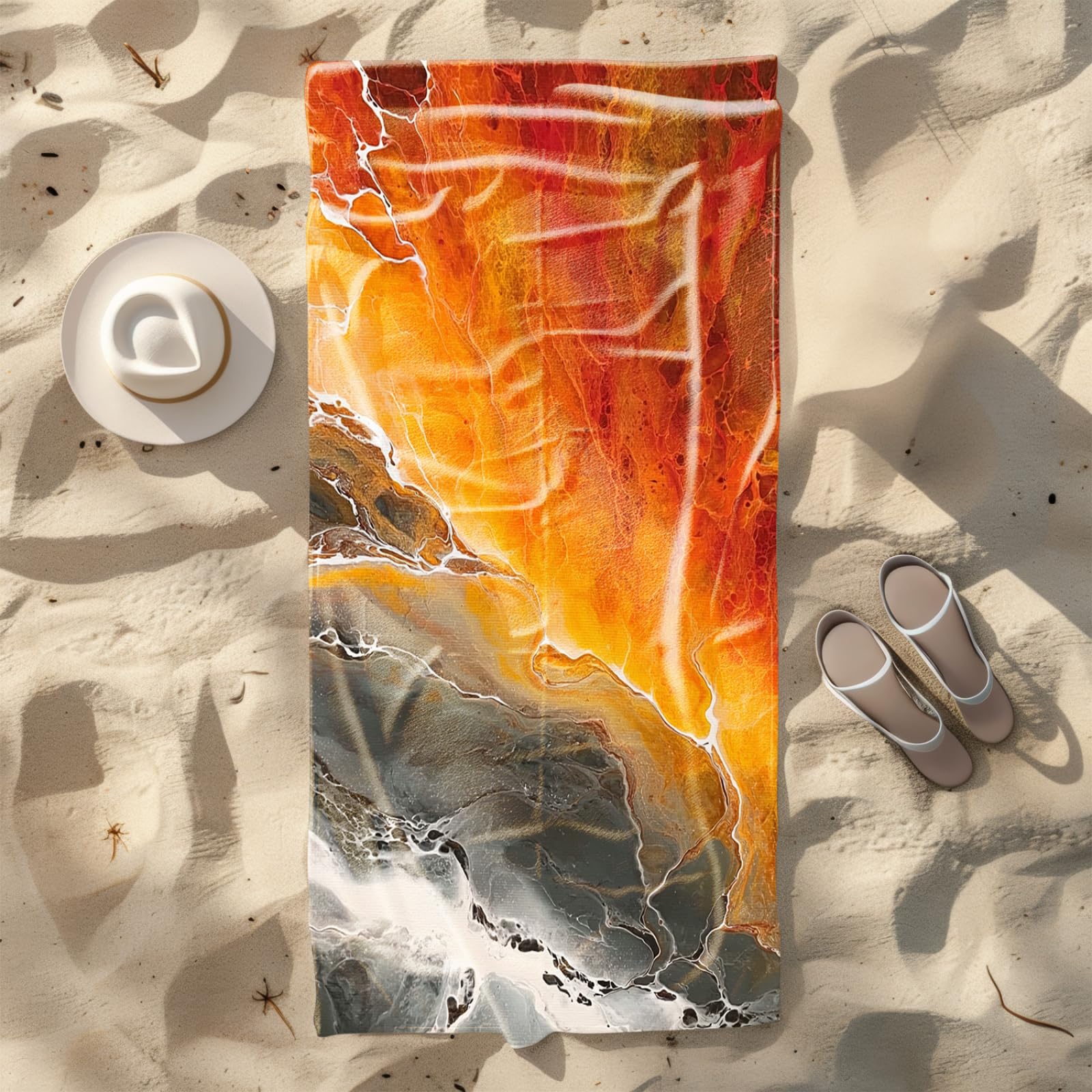 Genérico Toalla Playa 90X180 Patrón Gris Naranja