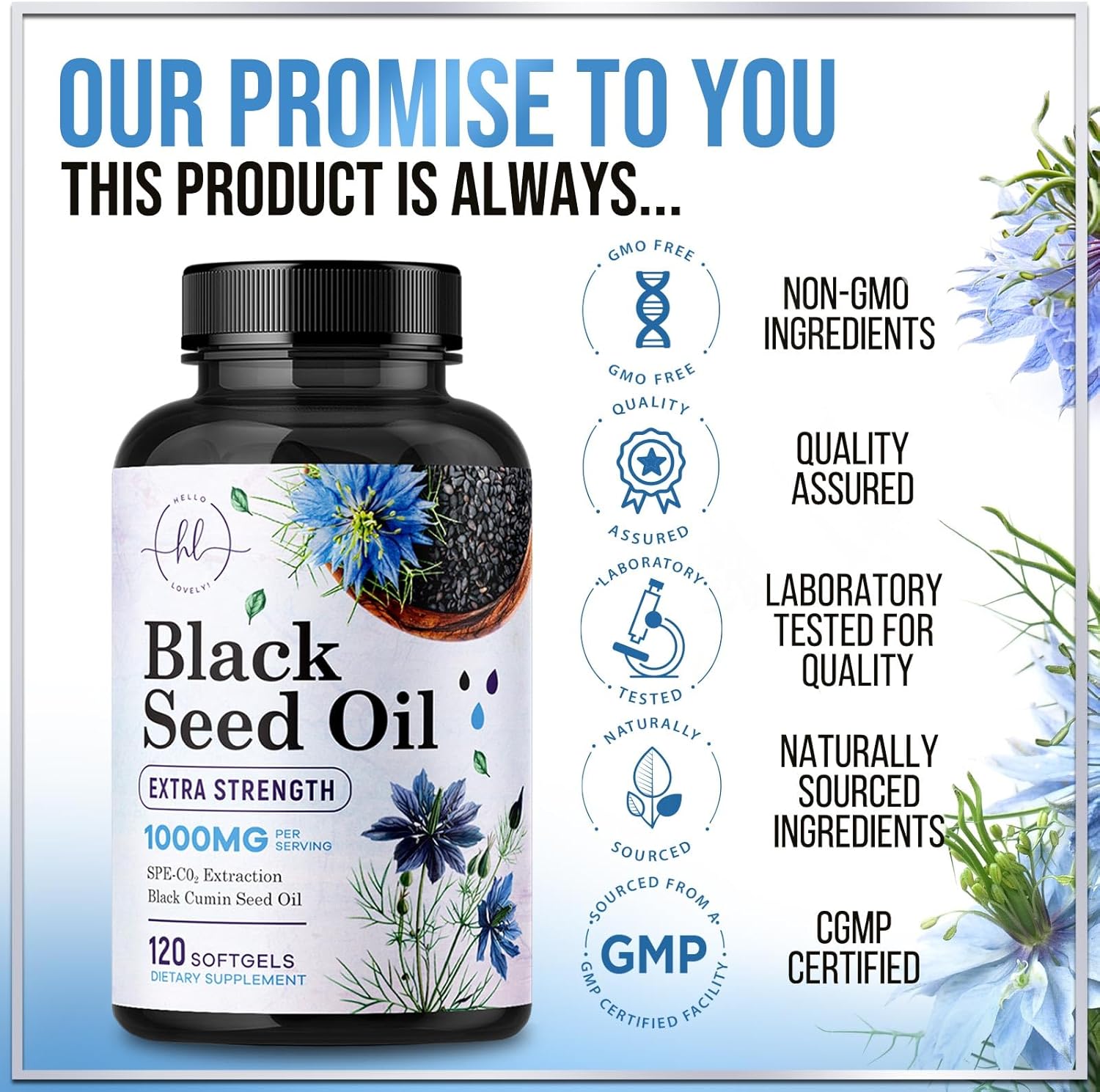 Black Seed Oil Softgels 1000mg - Premium Nigella Sativa Blackseed, Pure Natural Black Cumin Seed Oil & Antioxidant for Skin & Immune Support - Non GMO, Bottled in USA Supplement - 120 Softgels - Image 4