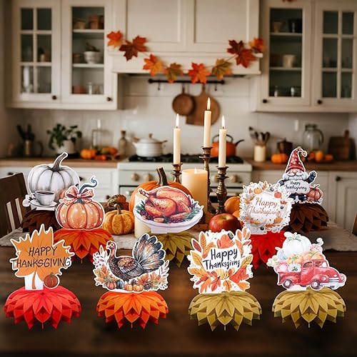 Miniatura 5 de Juego de 9 decoraciones para fiesta de Acción de Gracias, suministros de mesa de panal de otoño, accesorios para festival de cosecha de otoño
