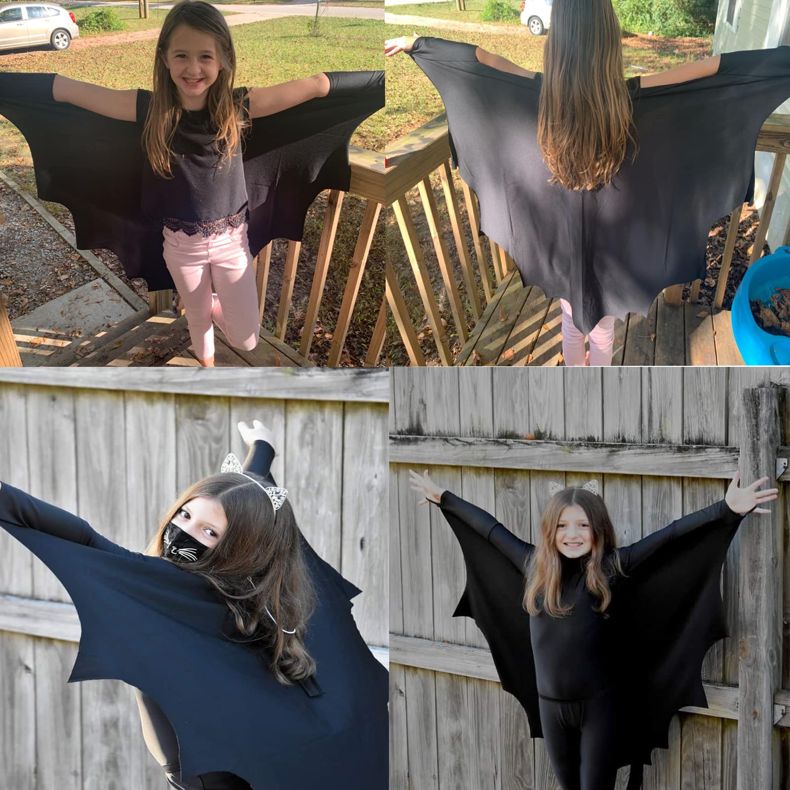 Mizijia Costume Pipistrello Bambini, Costume Pipistrello Halloween Bambini + Maschera Pipistrello + 2 Forcina da Pipistrello, Nero Mantello Pipistrello, Costume Pipistrello Bambina/Ragazzo