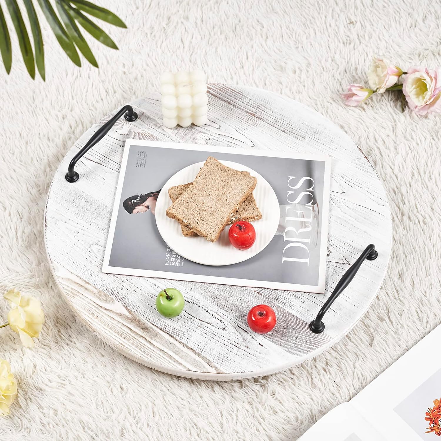 Wooden Lazy Susan for Table Turntable Organizer 18 Inch Large Lazy Susan Whitewashed Wood Serving Tray for Pantry Cabinet Countertop Round Spins Balanced Pine Spice Rack for Kitchen Essentials Storage