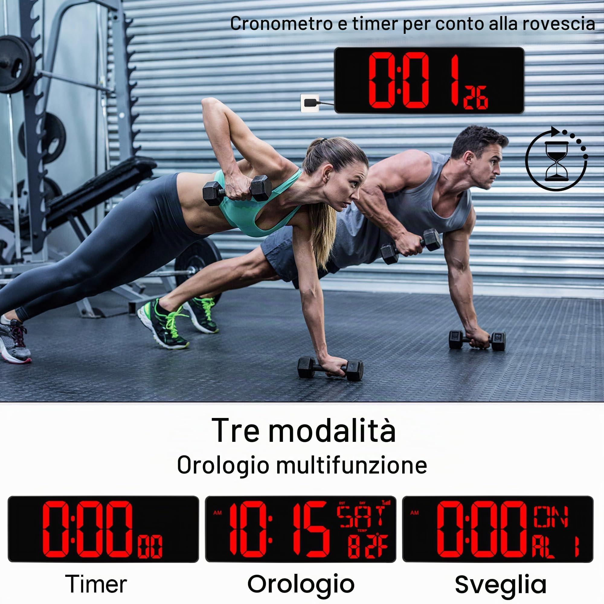 XREXS Orologio Parete 17'' LED Rosso Sincronizzazione Bluetooth | Luminosità regolabile, mostra ora, data e temperatura, calibrazione automatica, multifunzione per soggiorno e ufficio