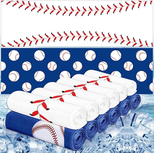 Lonfliness 12 Pcs Baseball Cooling Towels 38x12 Inch Breathable Baseball Microfiber Ice Towel Fast Drying Workout Rags Bulk Sport Team Gift for Team Gym Running Coach Sport Party Favors(White,Blue)