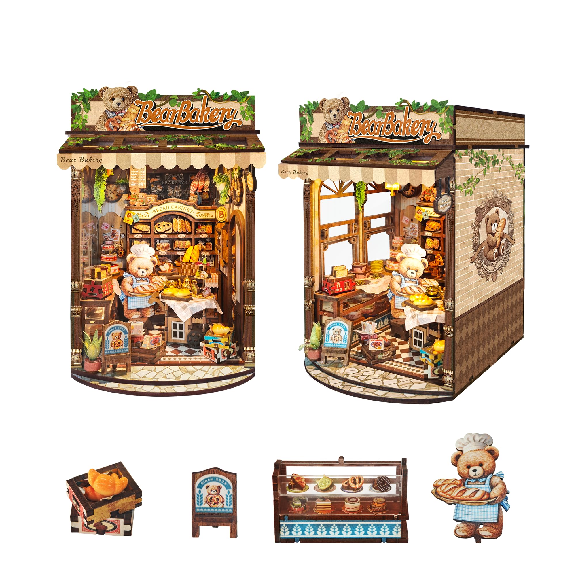 STRUCWOOD DIY Book Nook Kit,Miniature dollhouse kit Store,Wooden 3D Puzzle Mini Bookend Booknook Bookshelf Insert Decor,Gifts for Adults and Teens - Bear Bakery (SQ-65)