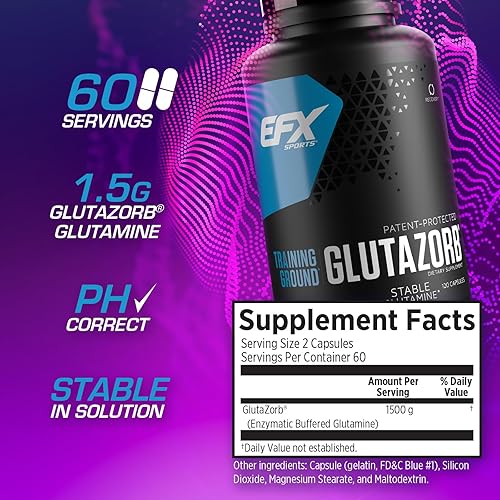 Miniatura 2 de EFX Sports Training Ground Glutazorb Caps  Suplemento de píldora de glutamina altamente concentrado, pH correcto, digestión y apoyo inmunológico, 60