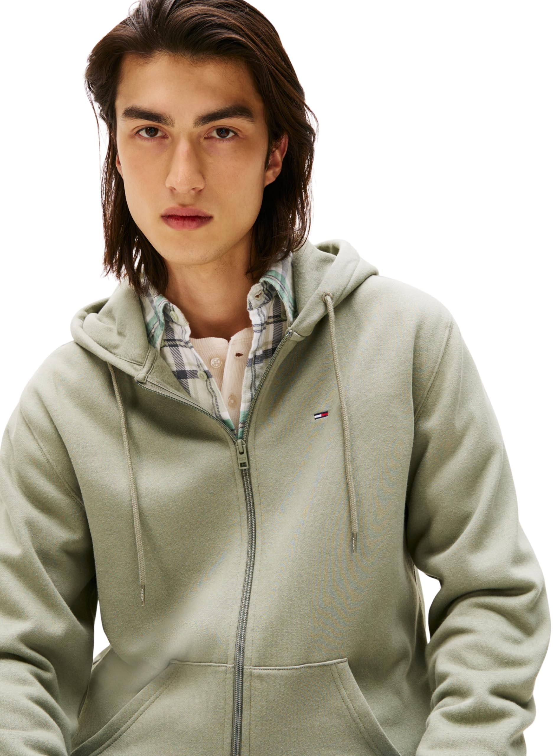 Tommy Jeans Uomo Felpa con Zip Flag Zip Thru con Cappuccio