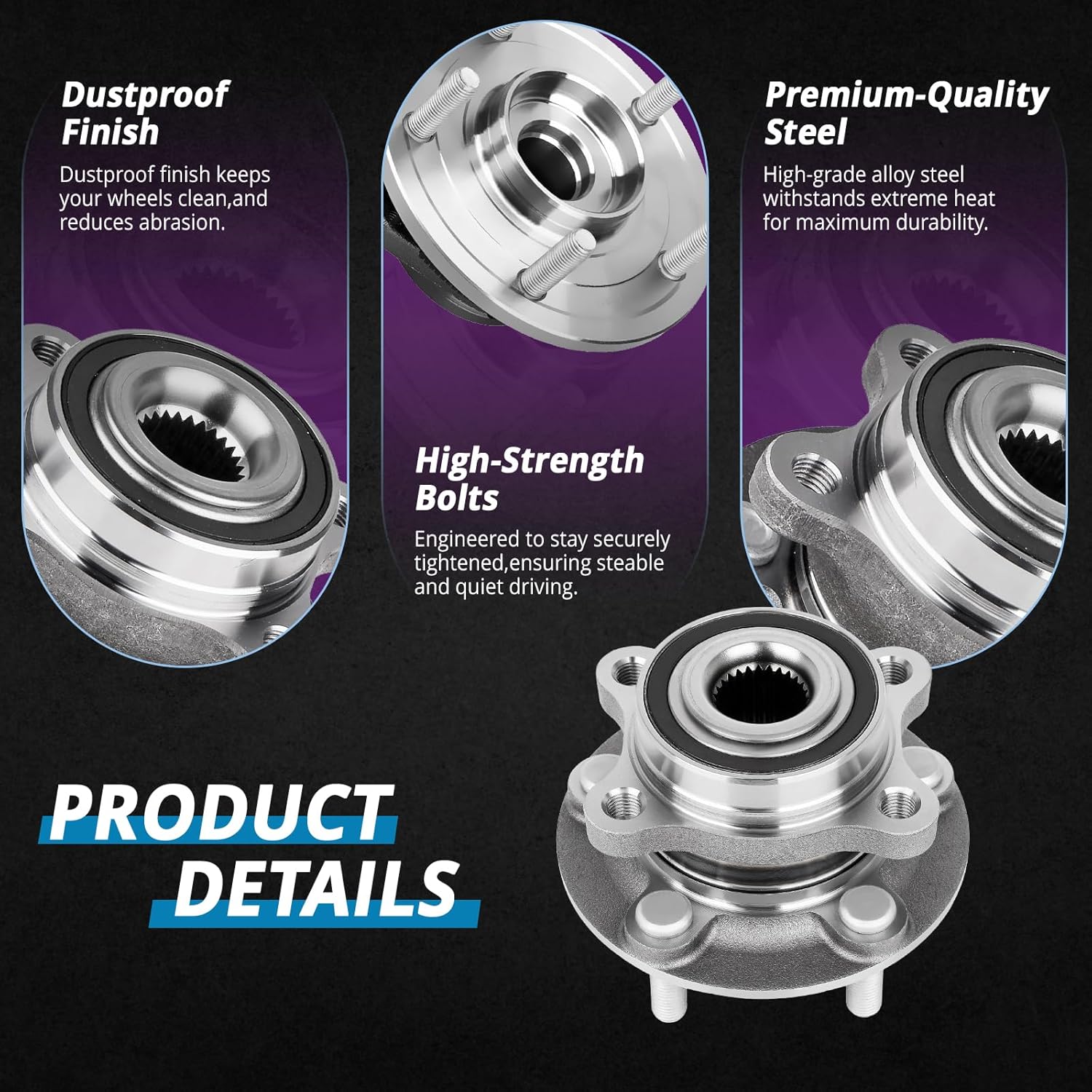 Wheel Hub Assembly Front and Rear Replacement for Ford Fusion 2013 2014 2015 2016 2017 2018 2019 2020, Lincoln MKZ 2013 2014 2015 2016 Wheel Bearing