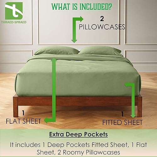 Miniatura 5 de Juego de sábanas de 800 hilos, 100% algodón egipcio, tamaño King, 4 piezas, 800 hilos, algodón egipcio de fibra larga, bolsillos profundos de hasta