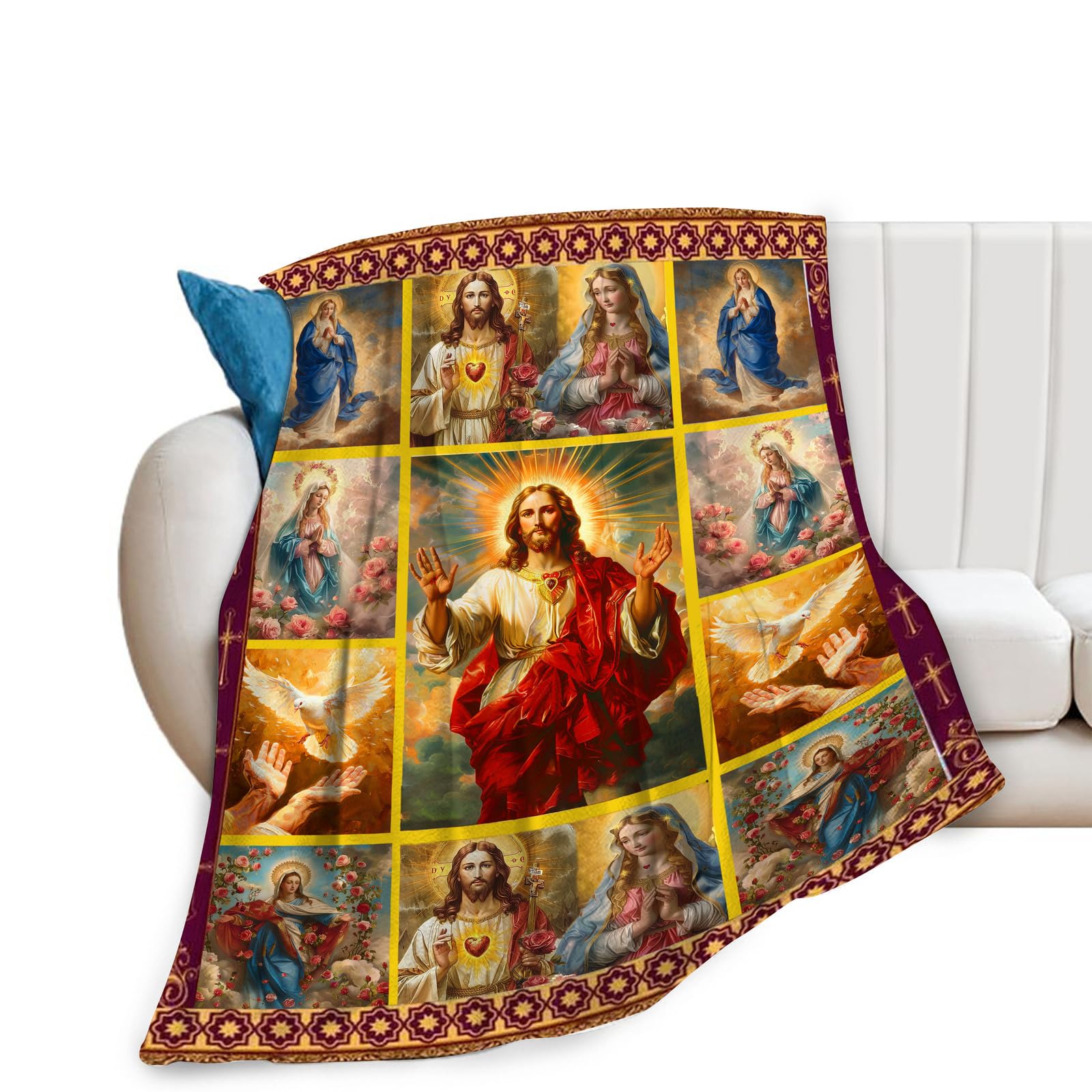 Yaxinduobao Jesus Christ Blanket Christian Virgin Mary Blanket Religious Throw Faith Catholic Christian Gifts for Prayer Soft Plush Fleece Flannel Blanket for Kids Adults Men Women 40"x50"