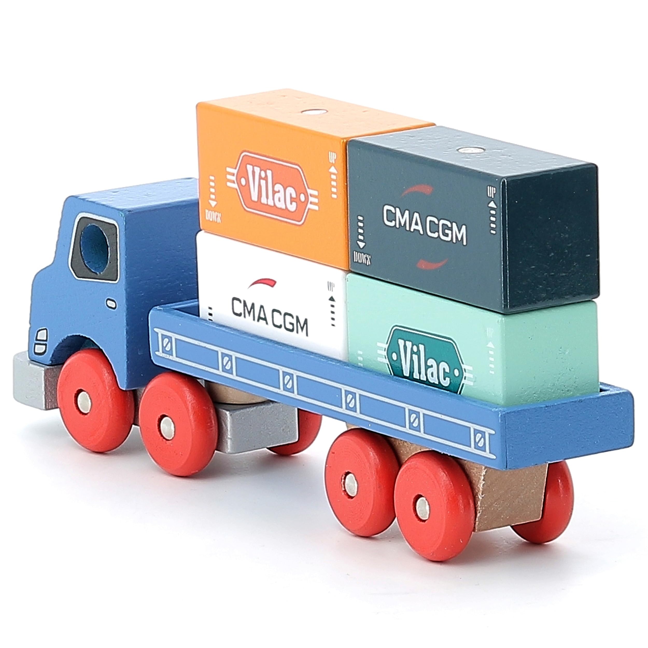 Vilac Wooden Vilacity Container Truck, Includes 4 Magnetic Container Blocks and Vehicle Truck, Wipe Clean, 23 x 11 x 5 cm, 3 Years+ - Image 3