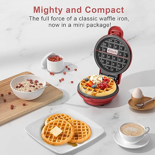 Miniatura 6 de CROWNFUL Mini Máquina para Hacer Waffles, Fabricador de Chaffles de 4 Pulgadas con Diseño Compacto, Fácil de Limpiar, Superficie Antiadherente, Guía