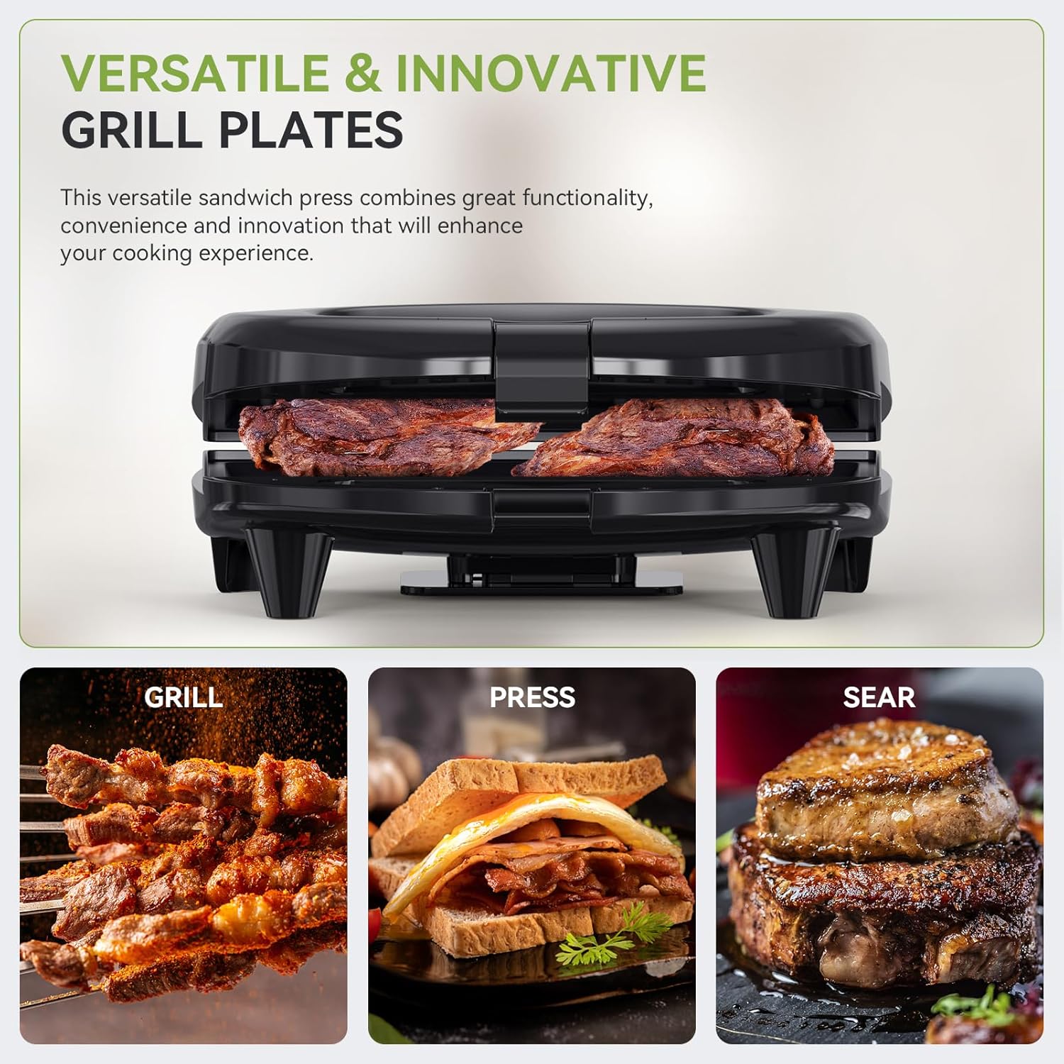 Snailar 2 Slice Sandwich Toaster with Grill Plates