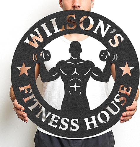 Miniatura 28 de Letrero de metal para gimnasio, decoración de sala de entrenamiento, arte de pared motivacional para levantamiento de pesas, centro de garaje en