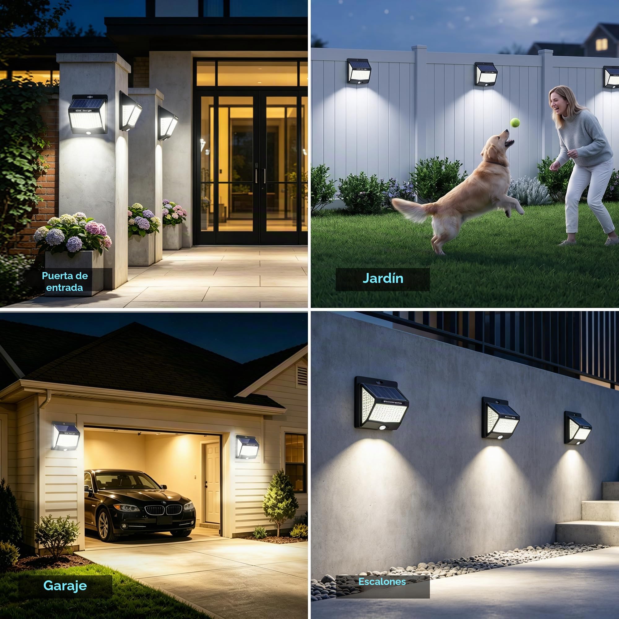 SEZAC Luz Solar Exterior [6 Paquete/3 Modes] 270° Súper Brillante Focos Led Exterior Solares con Sensor de Movimiento, IP65 Luces Solares Led exterior Jardin para Garajes, Caminos, Puertas Delanteras
