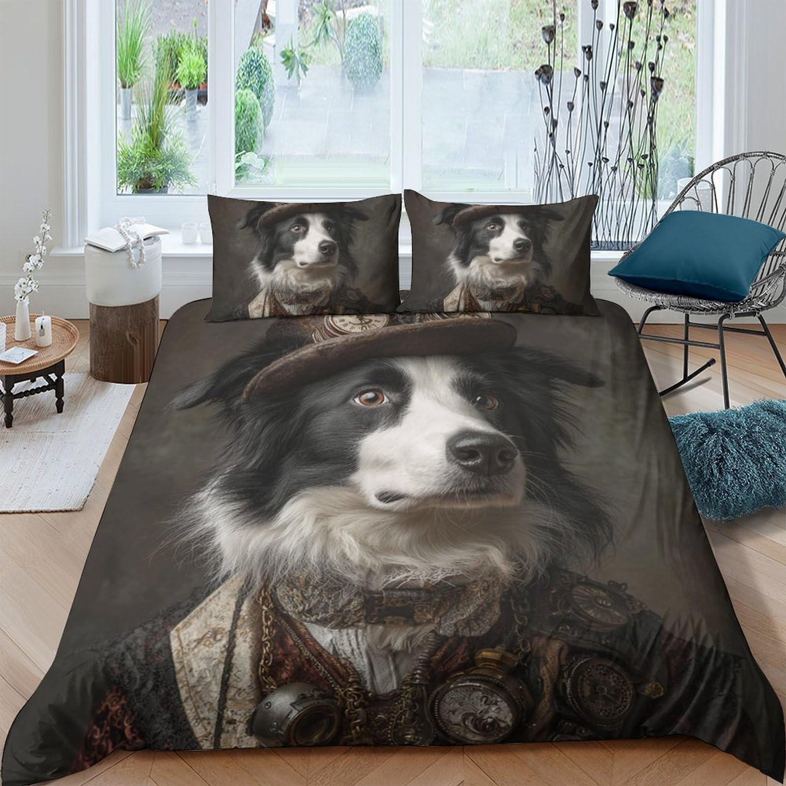 Ctjqhvkz Style-9 3D Printed Vintage Dog Portrait Fitted Sheet Microfiber Soft Breathable Artistic Bed Cover For Bedroom Guest Room Decor Single（135X200cm）