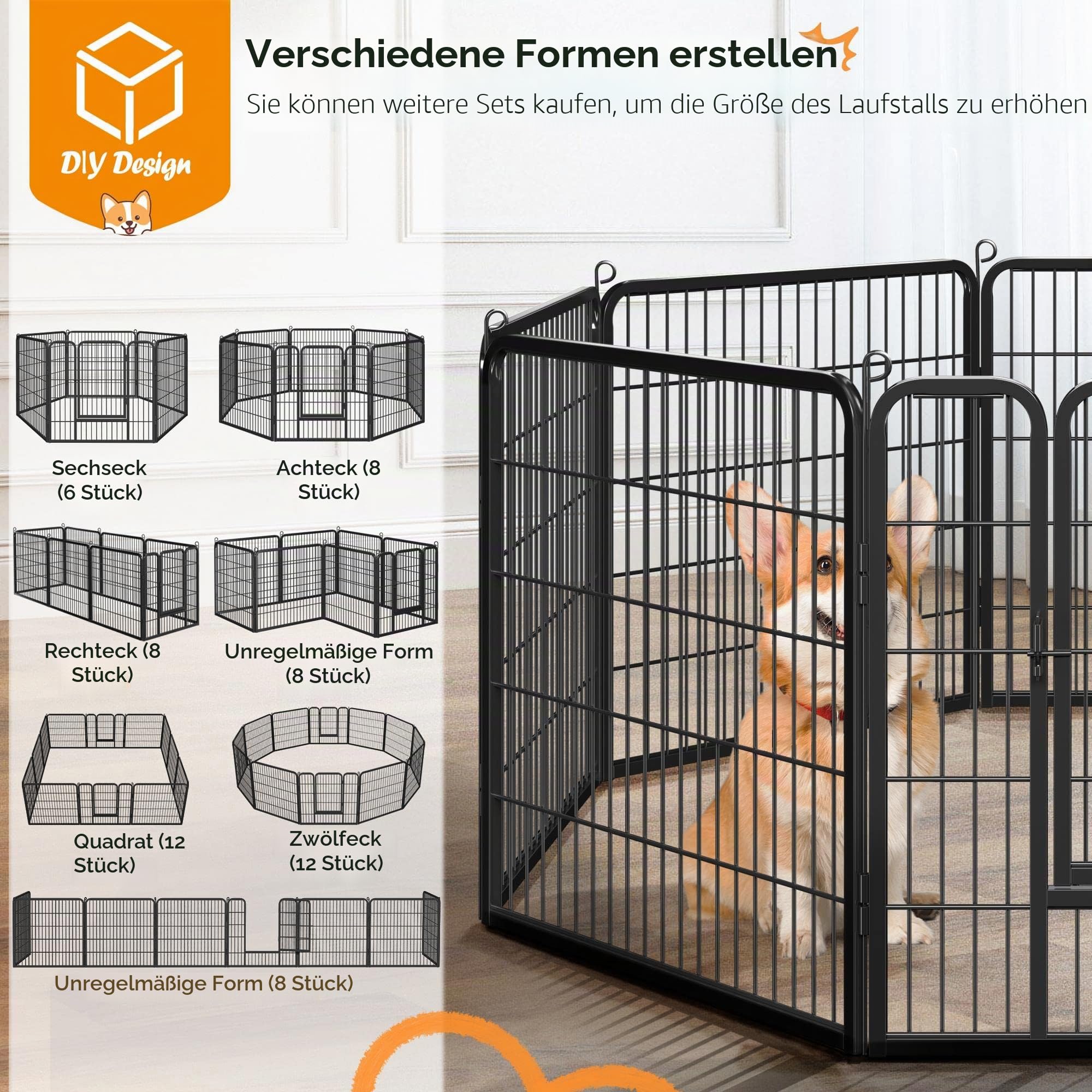 Yaheetech 8 Elemente Welpenauslauf Welpengehege mit Tür Absperrgitter 80 x 80cm Freilaufgehege Welpenzaun für Hasen Kaninchen Hunde Meerschweinchen