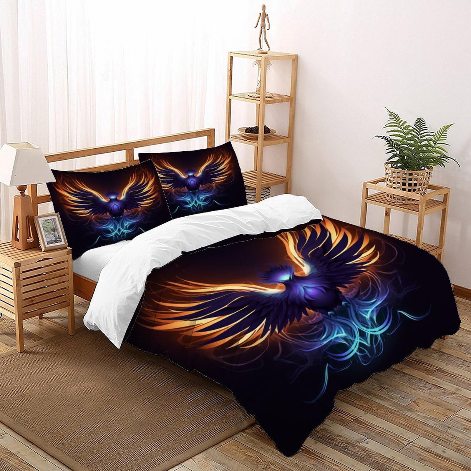 Parure de lit imprimé Phoenix et motif galaxie lumineuse