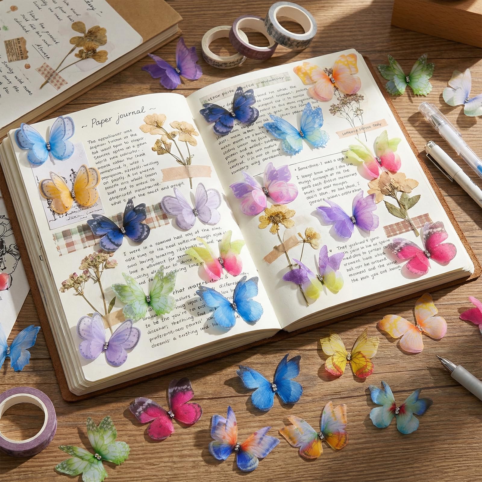 70 Piezas 3D Mariposas Decorativas, 3,5 x 5cm Mariposas de Organza de Tela de Gasa Translúcida, 35 Estilos, Organza Alas de Mariposa para Manualidades Joyería Decoraciones de Boda Habitaciones