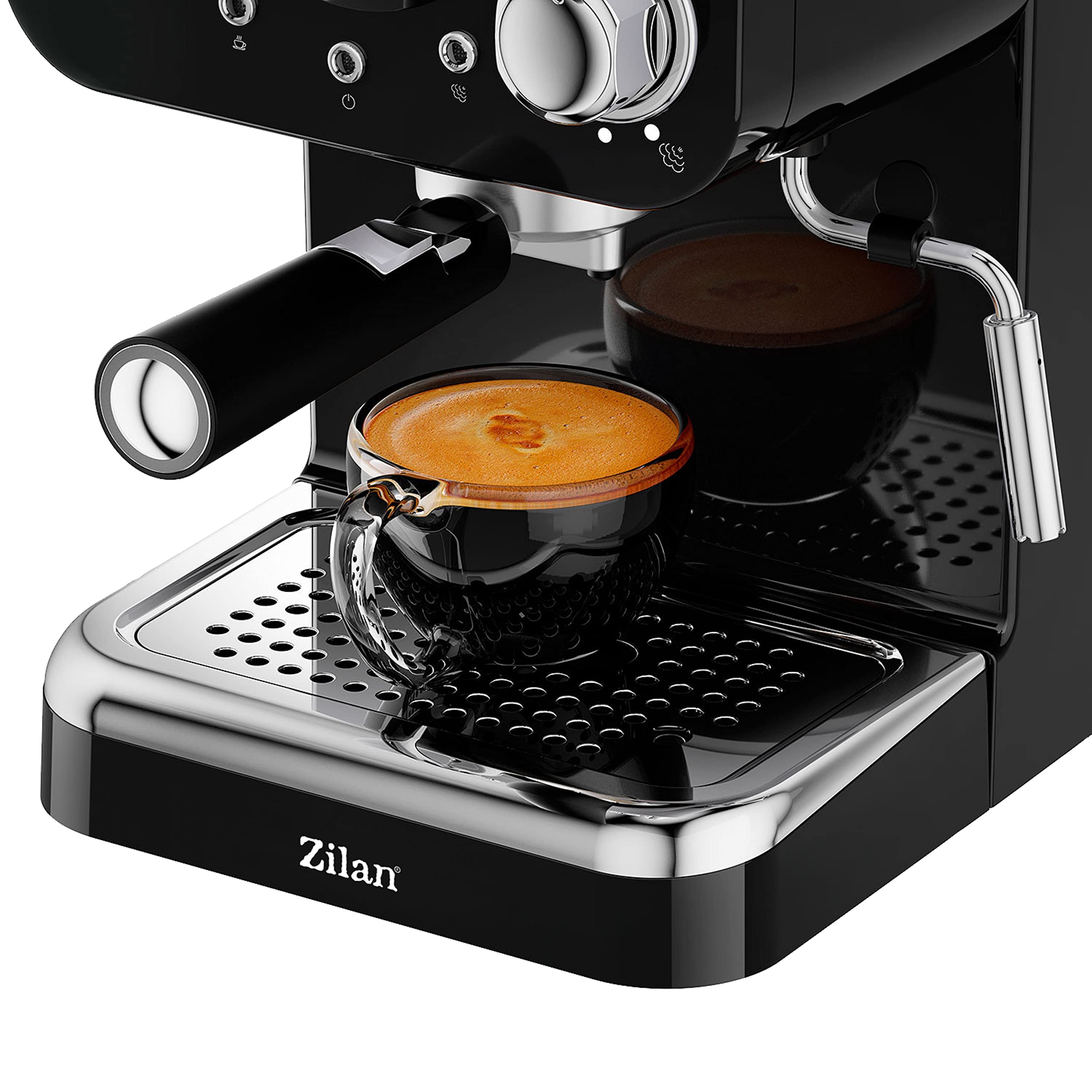 Zilan Espressomaschine mit Milchaufschäumer Siebträgermaschine 1,25 L Wassertank 15 bar Retro Design